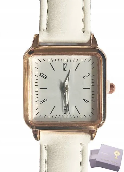 Klasyczny Biały Zegarek Komunia Dzień Kobiet Pudełko C3207