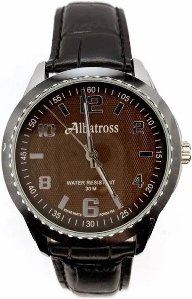 SAXO Srebrny męski zegarek z czarnym paskiem Albatross ABC209-3