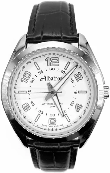 SAXO Srebrny męski zegarek z czarnym paskiem Albatross ABC210-1