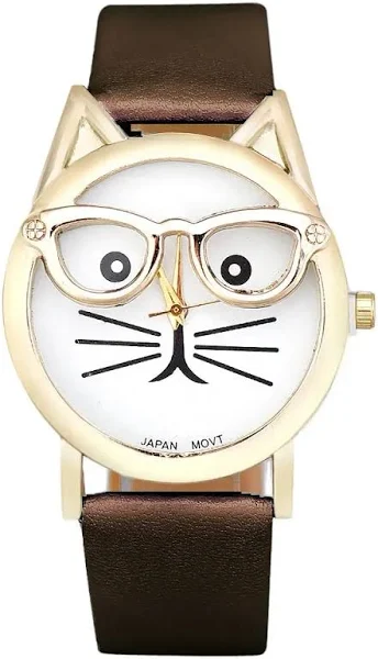 Kobiety genewa zegarek skórzany pasek analogowe zegarki kwarcowe na rękę Leopard okulary z twarzą