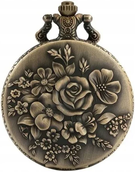 Zegarek Kieszonkowy Brązowy Kwiaty Róże Łańcuszek Pomysł