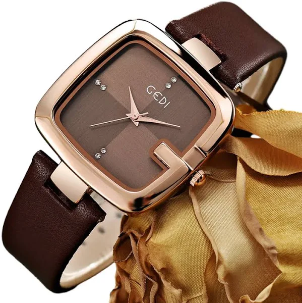 Damska marka Fashin Gedi kwadratowy zegar minimalistyczny wodoodporny kwarcowy damski zegar brązowy skórzany proste damskie zegarki na rękę