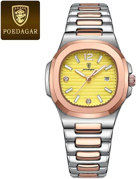 Nowy kwadratowy różowozłoty damski zegarek na rękę świecący Lxury ze stali nierdzewnej markowy