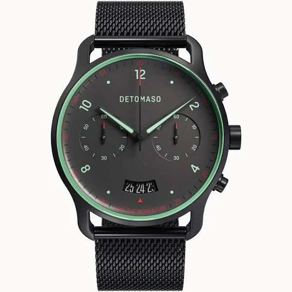 Zegarek męski Czarny Chronograf koperta ze stali chirurgicznej szkło mineralne hartowane szafirowo