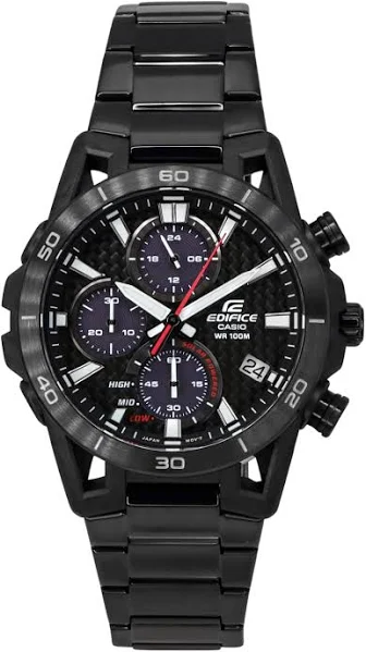 Casio Edifice Sospensione Analogowy Chronograf Czarny Jon Stal Nierdzewna Czarna Tarcza Solarny Zegarek Męski EQS-960DC-1AV 100M