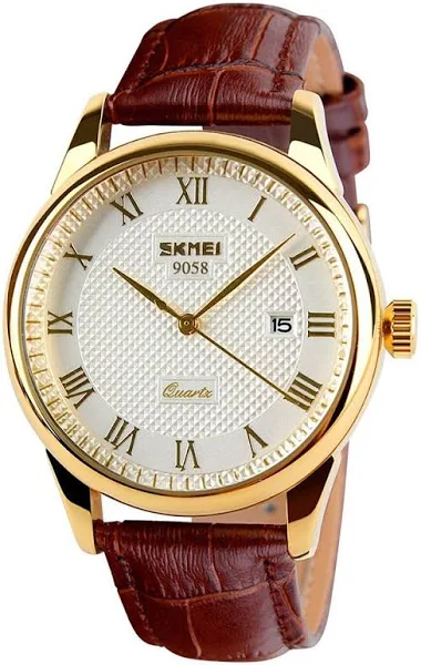 SKMEI Biznesowe męskie kwarcowe zegarki na rękę cyfra rzymska skórzany pasek na co dzień wodoodporne zegarki analogowe