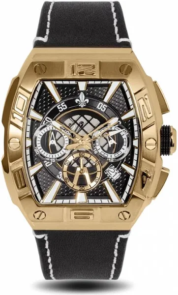 Złoty męski zegarek Ralph Christian ze skórzanym paskiem The Intrepid Chrono