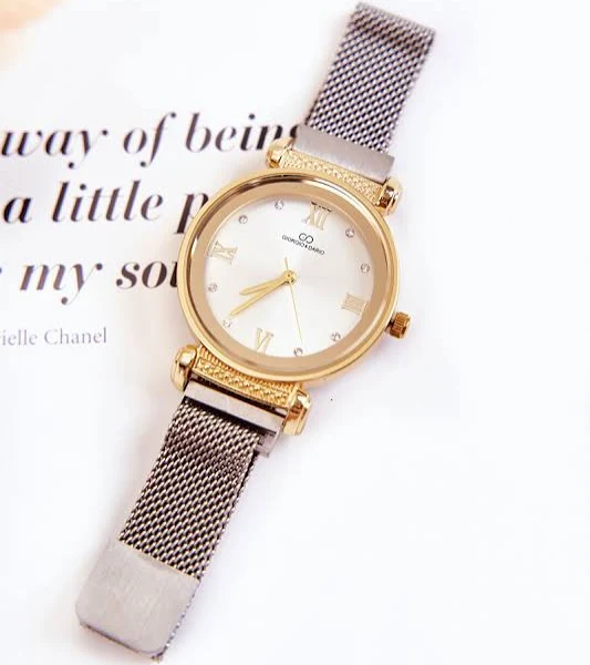 Zegarek Damski Bransoleta Na Magnes Srebrno-Złoty Giorgio & Dario