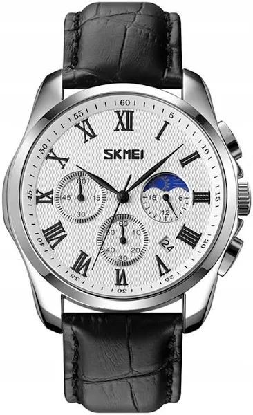 Zegarek męski Skmei pasek skóra chronograf fazy księżyca