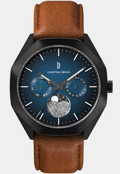 Męski Zegarek z Fazy Księżyca Czarny Niebieski Szczotkowana stal nierdzewna