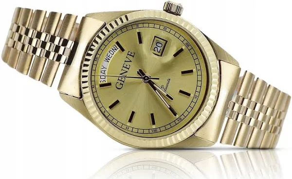 Złoty zegarek z bransoletą męski 14k 585 Geneve