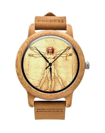 Drewniany Zegarek Z Grafiką Człowiek Witruwiański