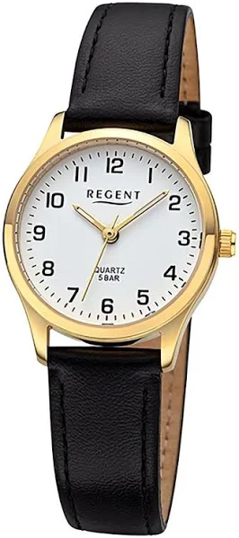 Zegarek damski Regent z analogowym skórzanym paskiem w kolorze czarnym URF1420