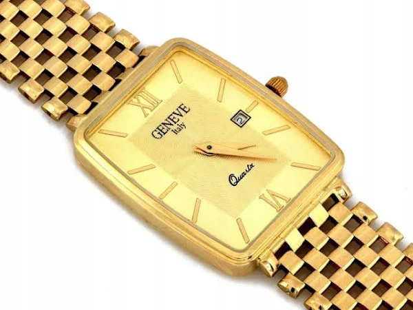 Zegarek złoty 585 prostokątny z datownikiem 35.21g klasyczny model 14 kt